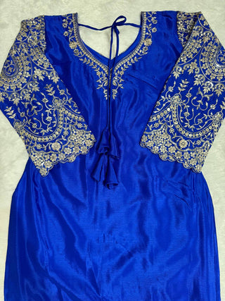 Blue Elegant Chinon Silk Plazo Set with Organza Dupatta ClothsVilla