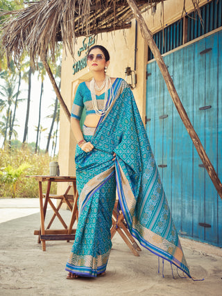 Blue Elegant Cotton Blend Saree Daily Wear ClothsVilla