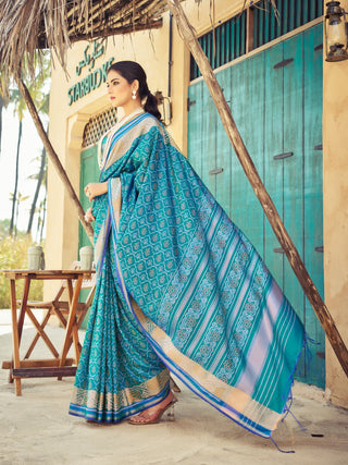 Blue Elegant Cotton Blend Saree Daily Wear ClothsVilla