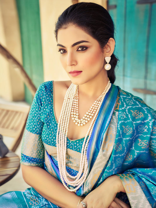 Blue Elegant Cotton Blend Saree Daily Wear ClothsVilla