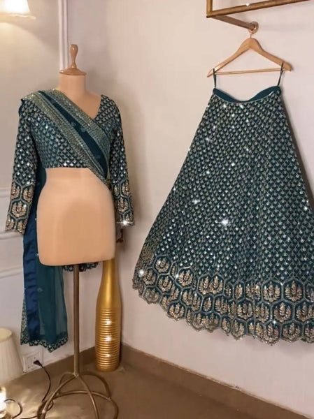 Heavy Embroidery Trendy Motif Blue Lehenga Choli - Rent main image 1