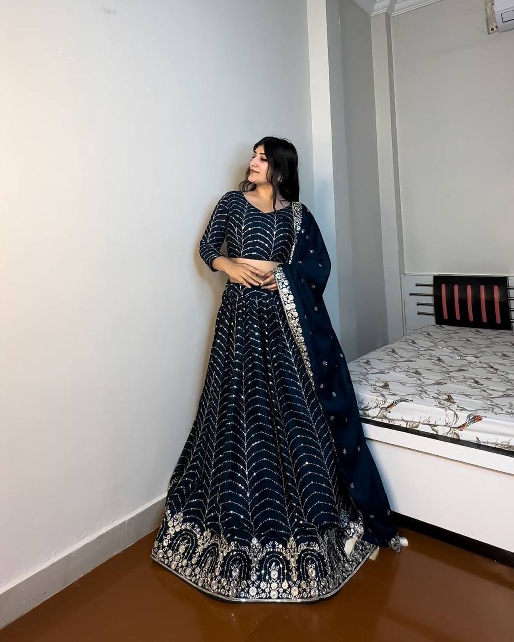 Blue Elegant Designer Lehenga-Choli Set with Embroidery & Sequence Work ClothsVilla Main image