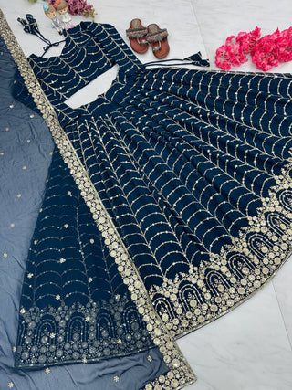 Blue Elegant Designer Lehenga-Choli Set with Embroidery & Sequence Work ClothsVilla