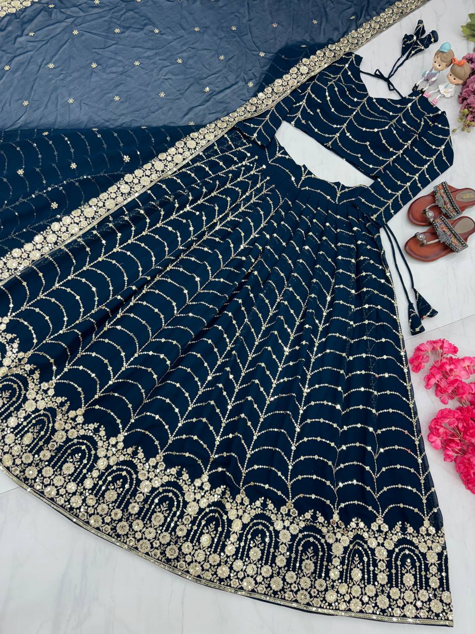 Blue Elegant Designer Lehenga-Choli Set with Embroidery & Sequence Work ClothsVilla