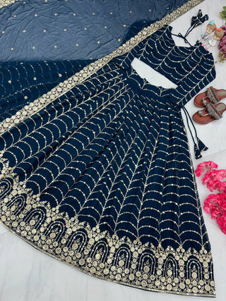 Blue Elegant Designer Lehenga-Choli Set with Embroidery & Sequence Work ClothsVilla