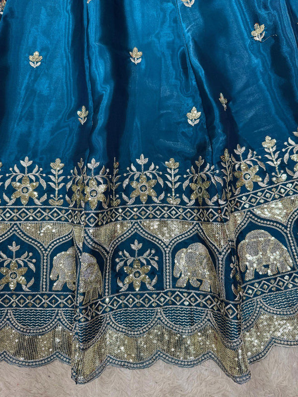 Blue Elegant Designer Lehenga Set – Thread & Sequin Work Full-Stitched Flair Beauty CHIFFON