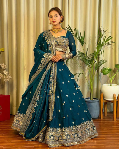 Blue Elegant Designer Lehenga Set – Thread & Sequin Work Full-Stitched Flair Beauty CHIFFON