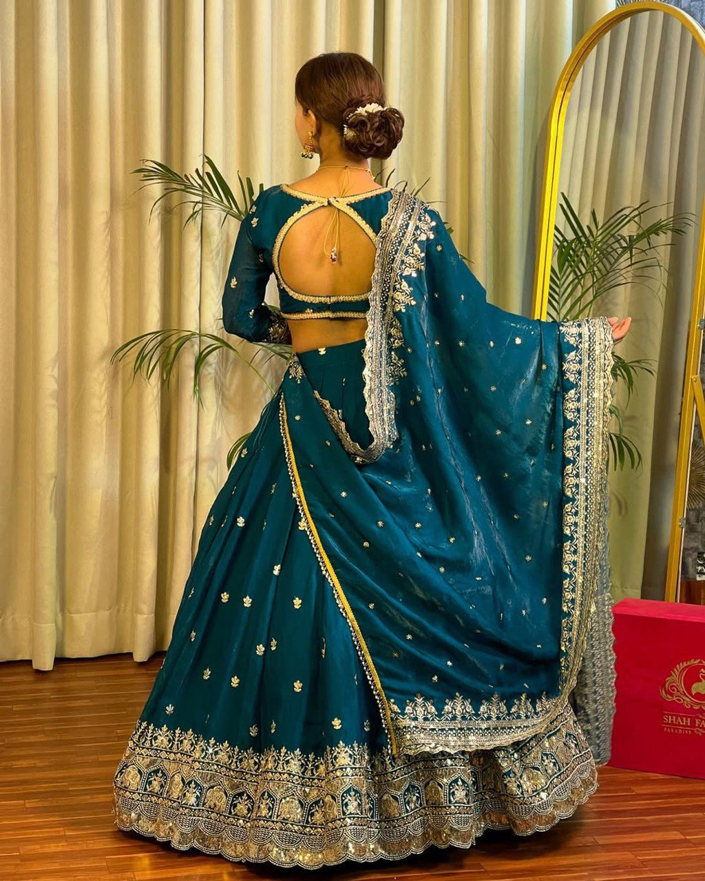 Blue Elegant Designer Lehenga Set – Thread & Sequin Work Full-Stitched Flair Beauty CHIFFON