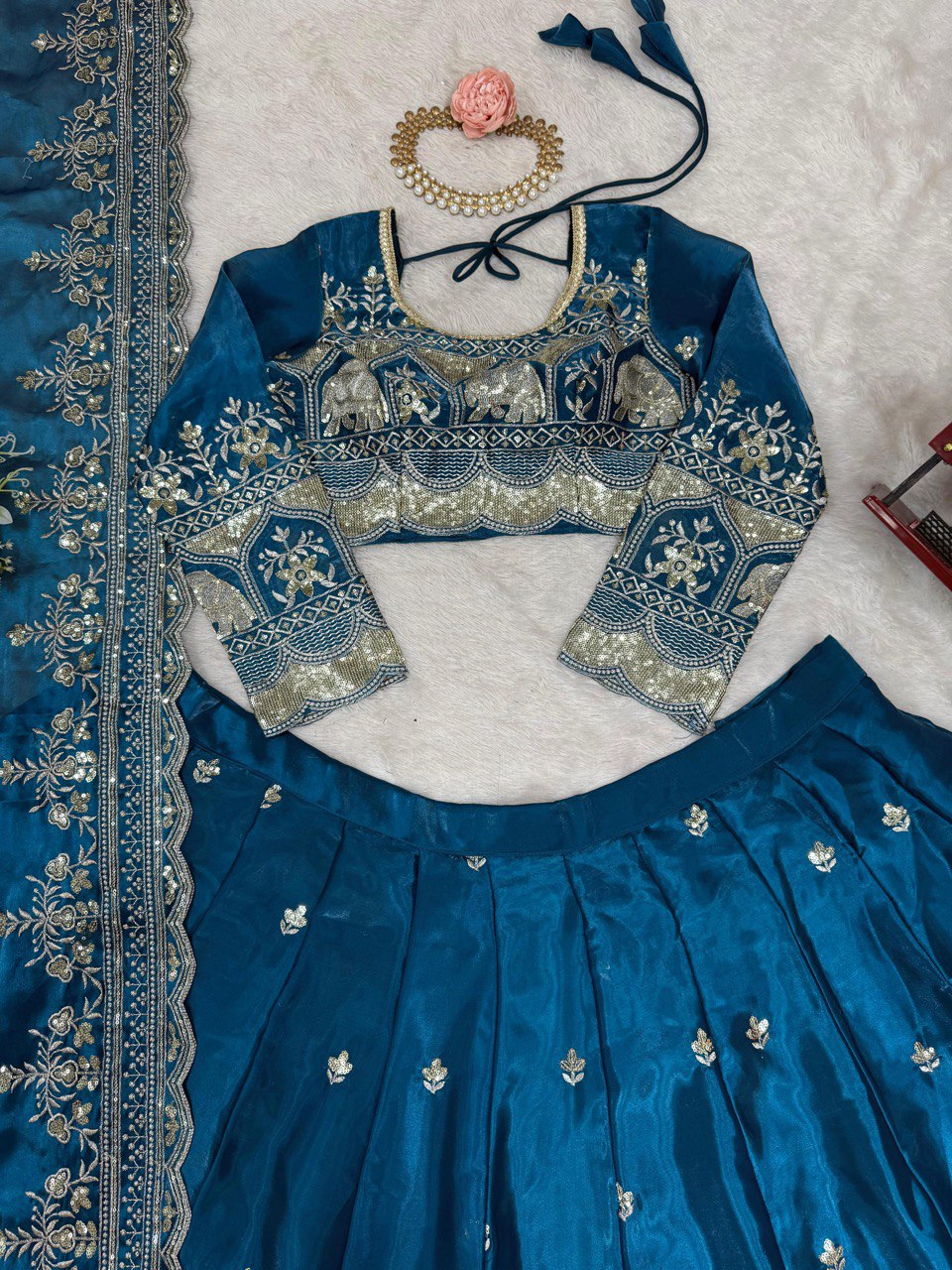 Blue Elegant Designer Lehenga Set – Thread & Sequin Work Full-Stitched Flair Beauty CHIFFON
