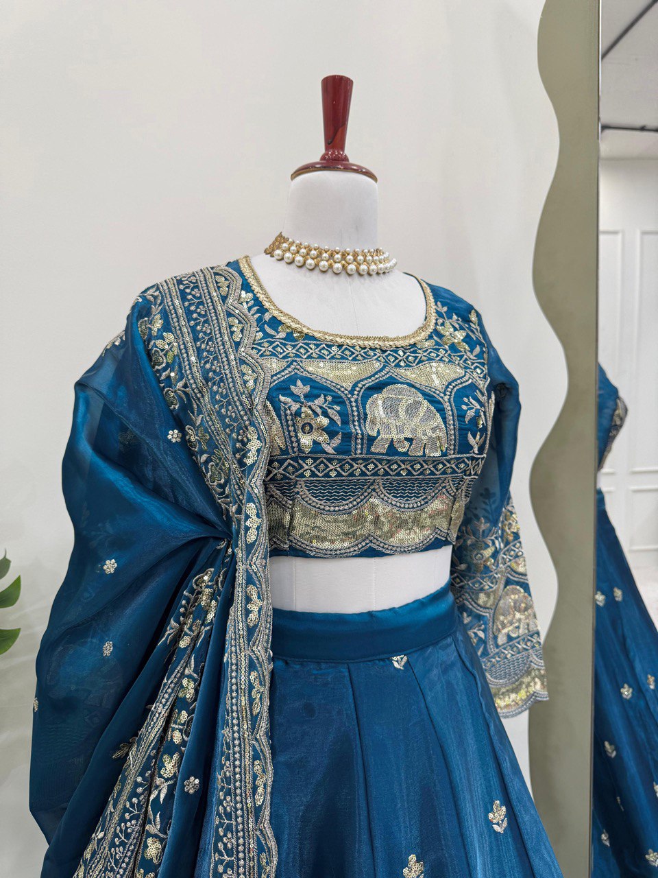 Blue Elegant Designer Lehenga Set – Thread & Sequin Work Full-Stitched Flair Beauty CHIFFON