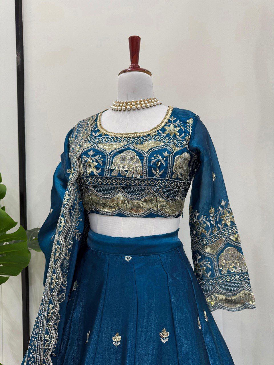 Blue Elegant Designer Lehenga Set – Thread & Sequin Work Full-Stitched Flair Beauty CHIFFON