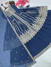 Load image into Gallery viewer, Blue Elegant Designer Party Wear Heavy Faux Georgette Lehenga, Top &amp; Dupatta Set Clothsvilla