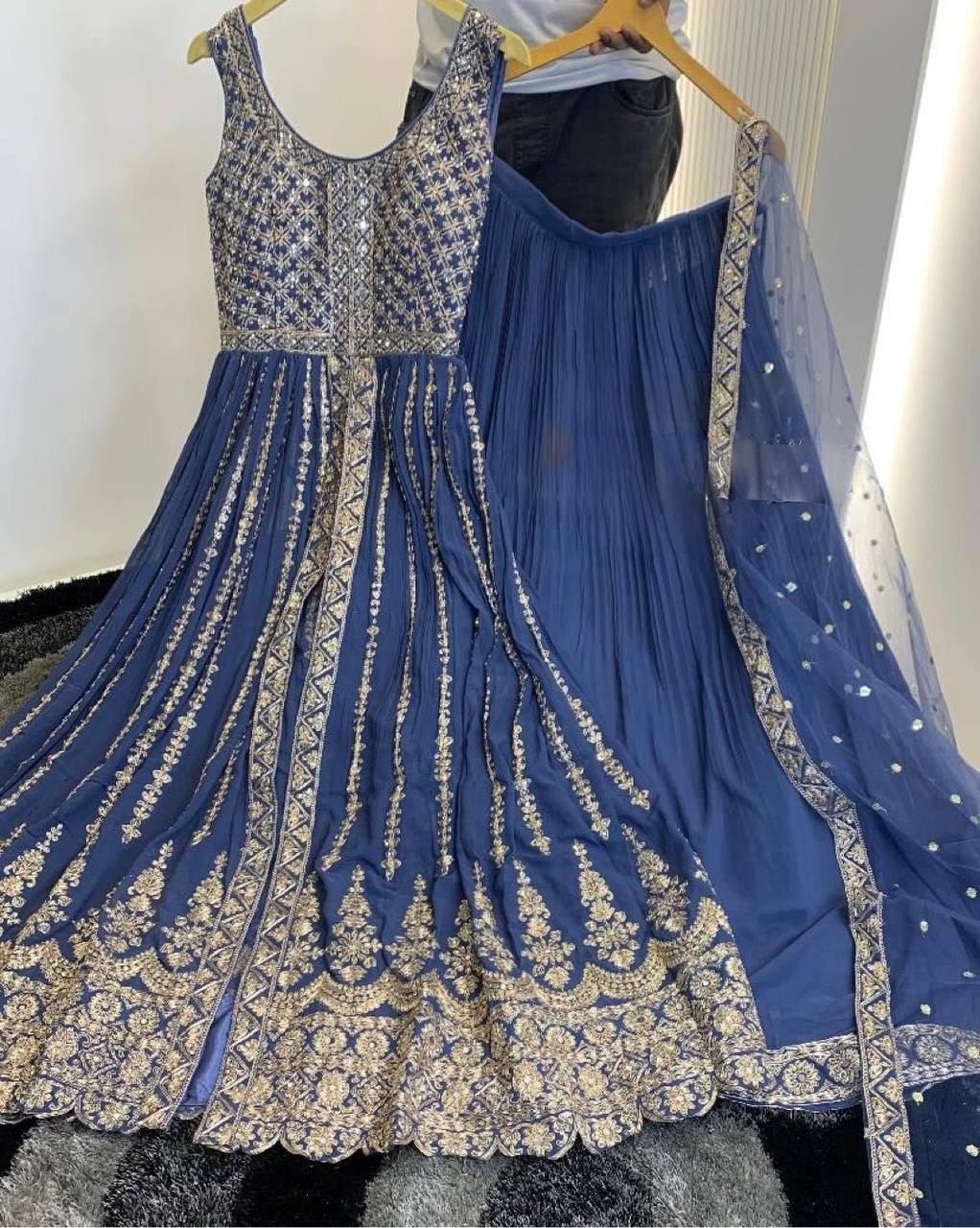 Blue Elegant Designer Party Wear Heavy Faux Georgette Lehenga, Top & Dupatta Set Clothsvilla Main image