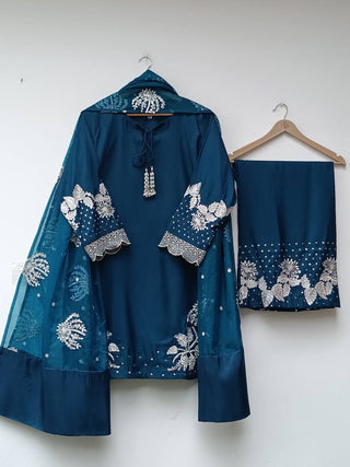 Blue Elegant Embroidered Crepe Palazzo Set with Dupatta ClothsVilla