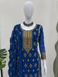 Load image into Gallery viewer, Blue Elegant Faux Georgette Embroidered Plazo Set