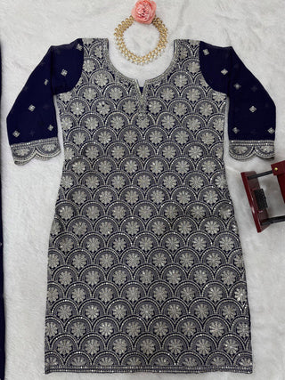 Blue Elegant Faux Georgette Embroidered Suit Set