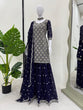 Load image into Gallery viewer, Blue Elegant Faux Georgette Embroidered Suit Set