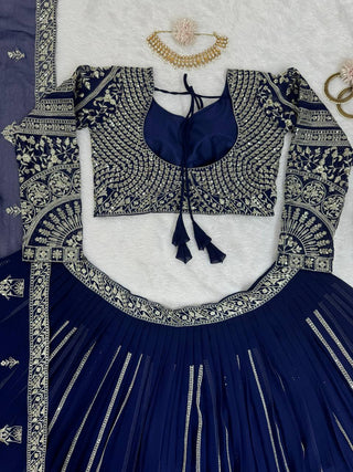 Blue Elegant Faux Georgette Lehenga Choli Set with Sequin Work & Lace Dupatta Clothsvilla