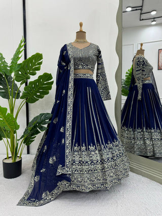 Blue Elegant Faux Georgette Lehenga Choli Set with Sequin Work & Lace Dupatta Clothsvilla
