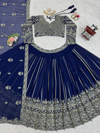 Blue Elegant Faux Georgette Lehenga Choli Set with Sequin Work & Lace Dupatta Clothsvilla