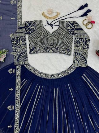 Blue Elegant Faux Georgette Lehenga Choli Set with Sequin Work & Lace Dupatta Clothsvilla