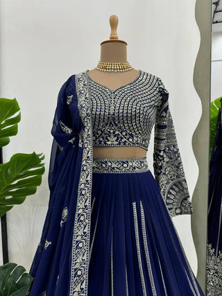 Blue Elegant Faux Georgette Lehenga Choli Set with Sequin Work & Lace Dupatta Clothsvilla