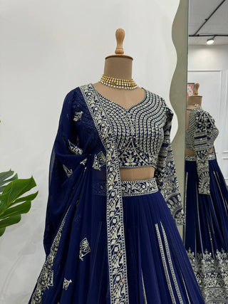 Blue Elegant Faux Georgette Lehenga Choli Set with Sequin Work & Lace Dupatta Clothsvilla