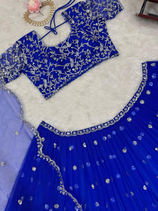 Blue Elegant Faux Georgette Lehenga Set with Thread & Sequin Work Semi-Stitched Designer Outfit ClothsVilla