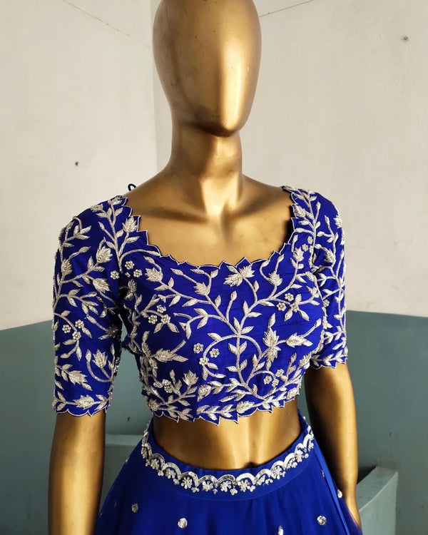 Blue Elegant Faux Georgette Lehenga Set with Thread & Sequin Work Semi-Stitched Designer Outfit ClothsVilla