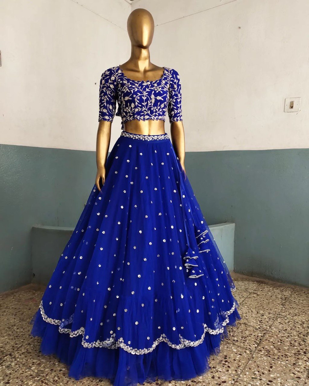 Blue Elegant Faux Georgette Lehenga Set with Thread & Sequin Work Semi-Stitched Designer Outfit ClothsVilla