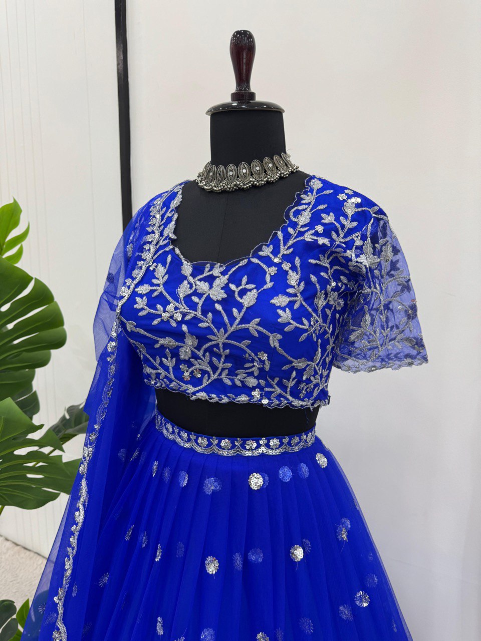 Blue Elegant Faux Georgette Lehenga Set with Thread & Sequin Work Semi-Stitched Designer Outfit ClothsVilla