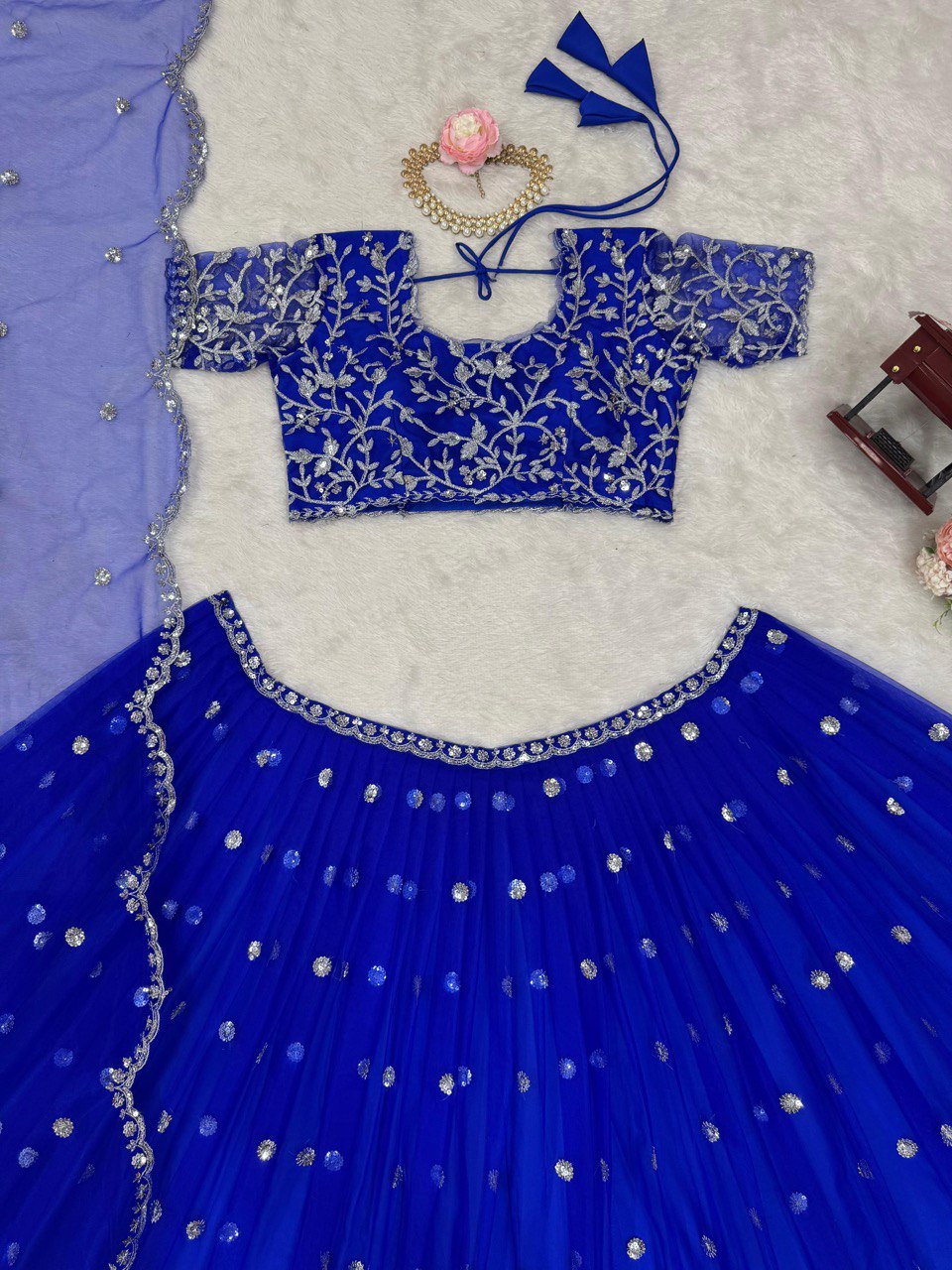 Blue Elegant Faux Georgette Lehenga Set with Thread & Sequin Work Semi-Stitched Designer Outfit ClothsVilla