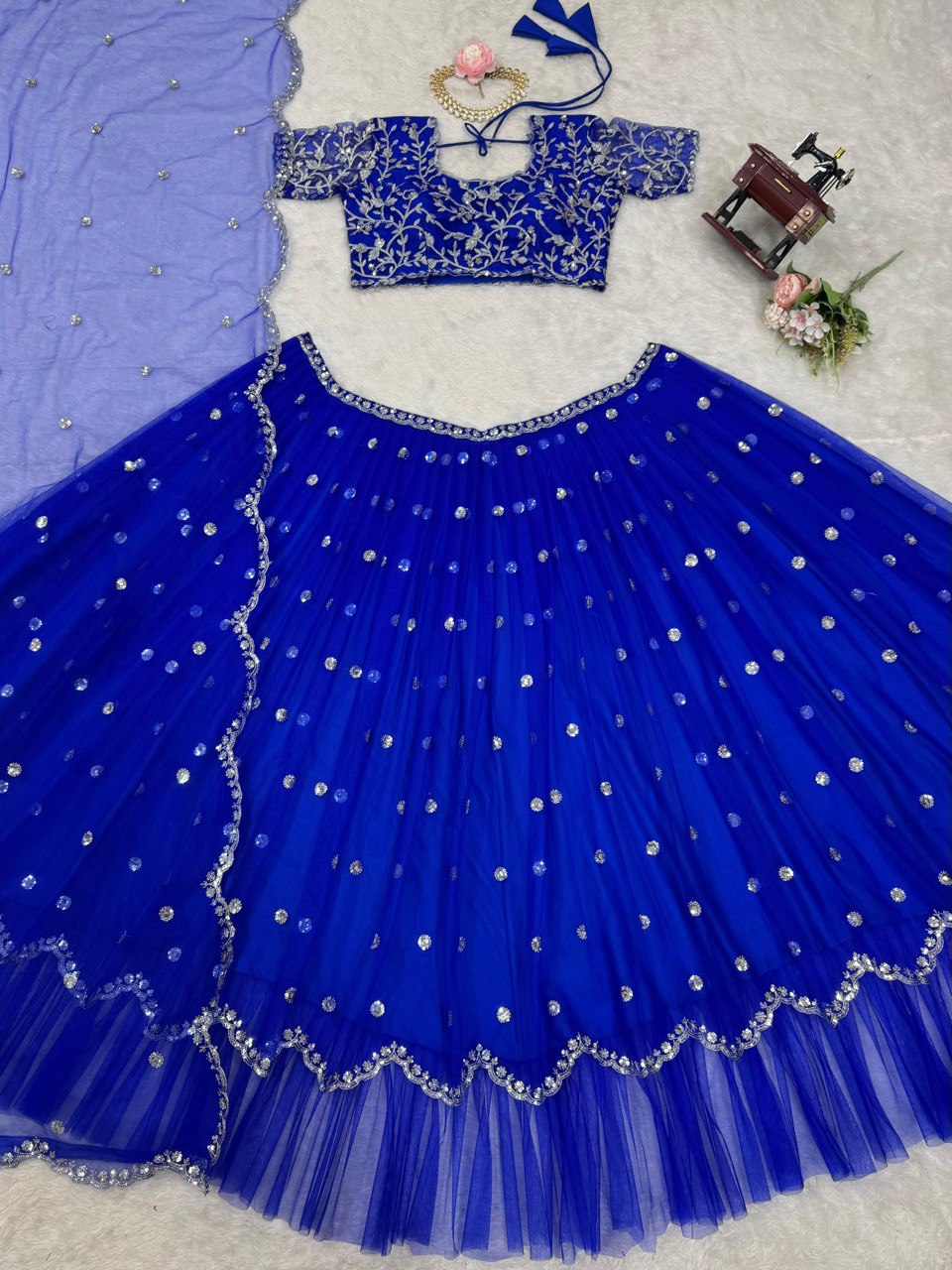 Blue Elegant Faux Georgette Lehenga Set with Thread & Sequin Work Semi-Stitched Designer Outfit ClothsVilla