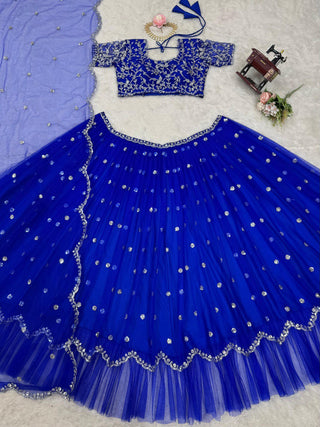 Blue Elegant Faux Georgette Lehenga Set with Thread & Sequin Work Semi-Stitched Designer Outfit ClothsVilla