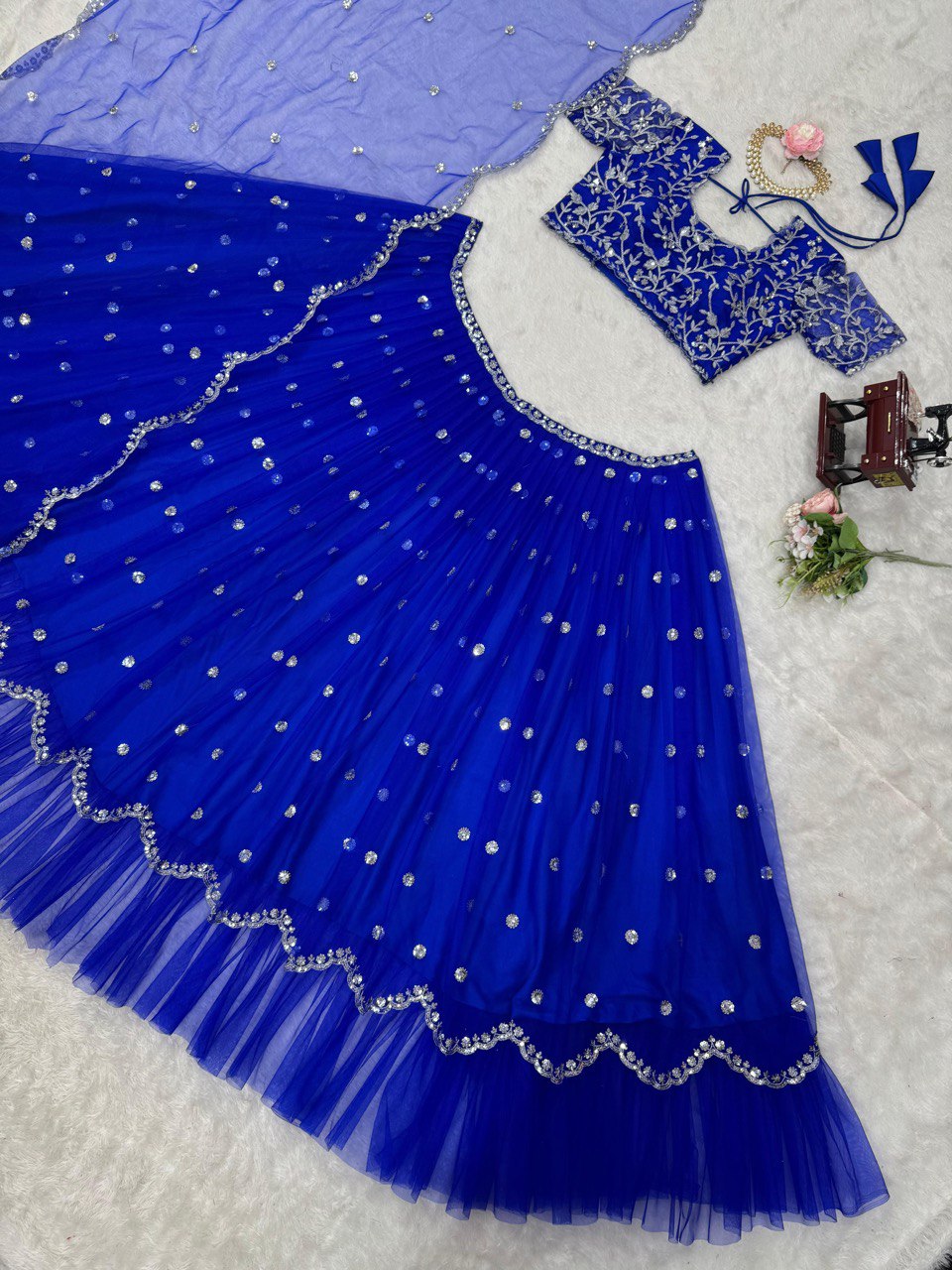 Blue Elegant Faux Georgette Lehenga Set with Thread & Sequin Work Semi-Stitched Designer Outfit ClothsVilla