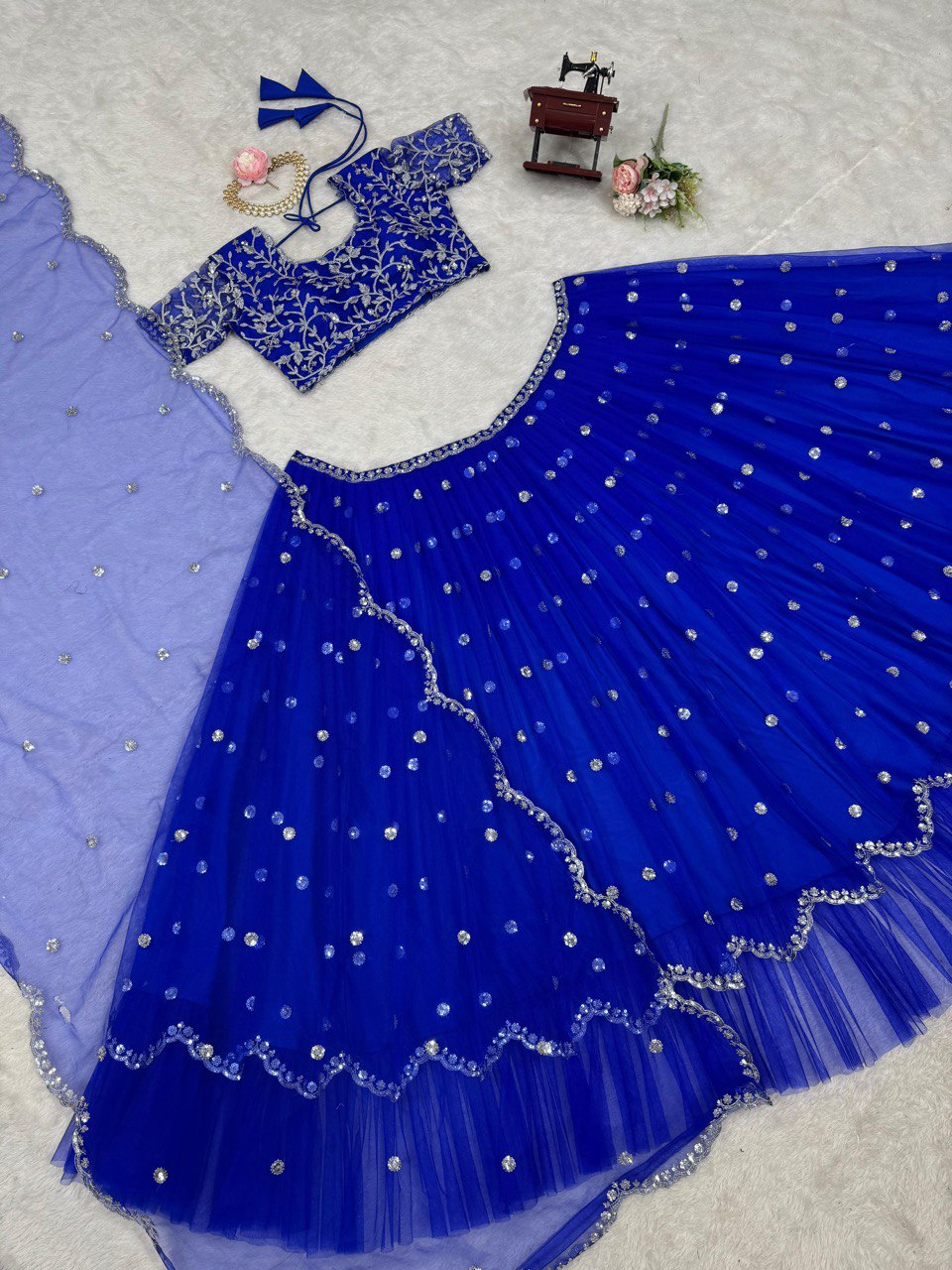 Blue Elegant Faux Georgette Lehenga Set with Thread & Sequin Work Semi-Stitched Designer Outfit ClothsVilla