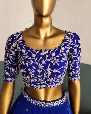 Blue Elegant Faux Georgette Lehenga Set with Thread & Sequin Work Semi-Stitched Designer Outfit ClothsVilla
