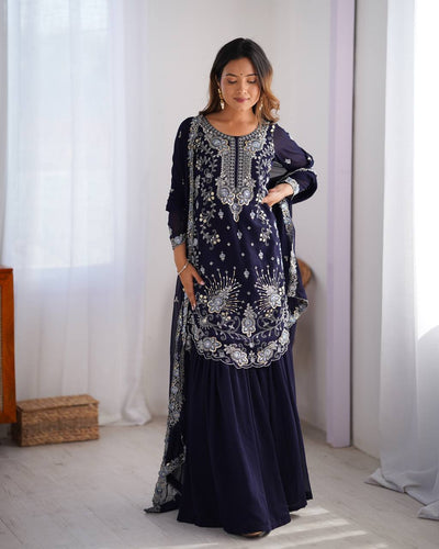 Blue Elegant Faux Georgette Sharara Set ClothsVilla