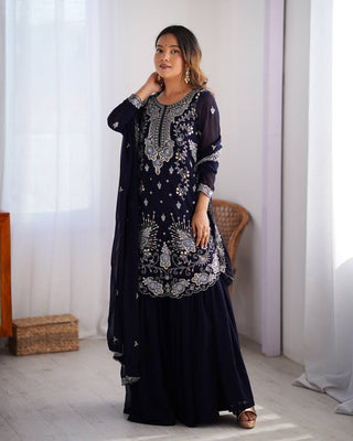 Blue Elegant Faux Georgette Sharara Set ClothsVilla