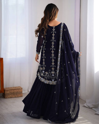 Blue Elegant Faux Georgette Sharara Set ClothsVilla