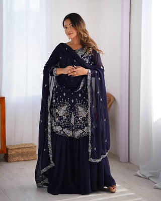 Blue Elegant Faux Georgette Sharara Set ClothsVilla