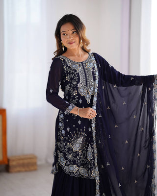 Blue Elegant Faux Georgette Sharara Set ClothsVilla