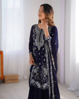 Blue Elegant Faux Georgette Sharara Set ClothsVilla