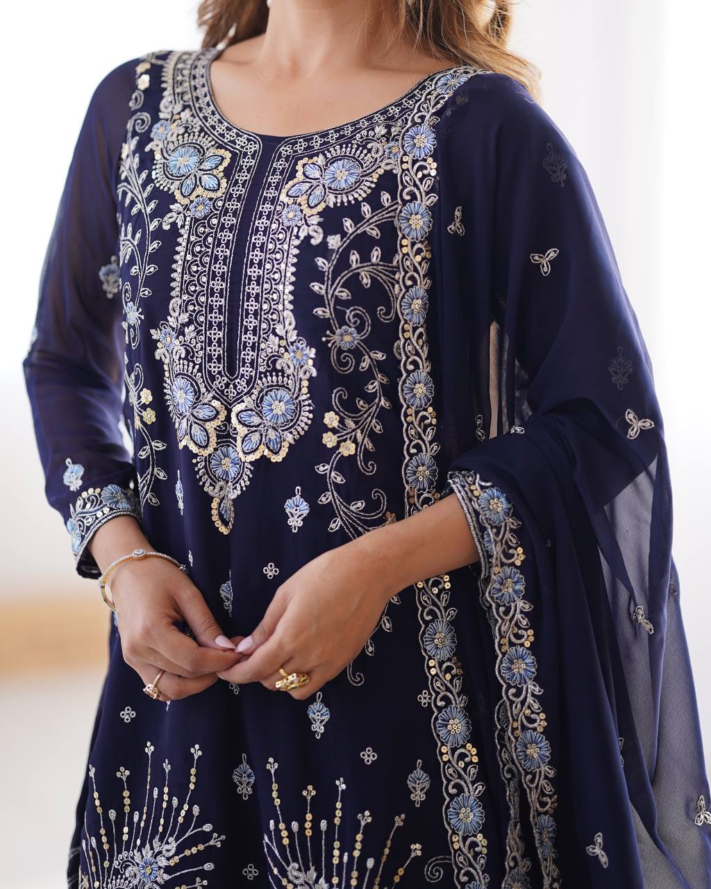Blue Elegant Faux Georgette Sharara Set ClothsVilla