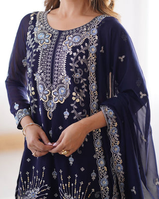 Blue Elegant Faux Georgette Sharara Set ClothsVilla