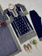 Load image into Gallery viewer, Blue Elegant Faux Georgette Thread &amp; Sequin Embroidered Suit Set ClothsVilla