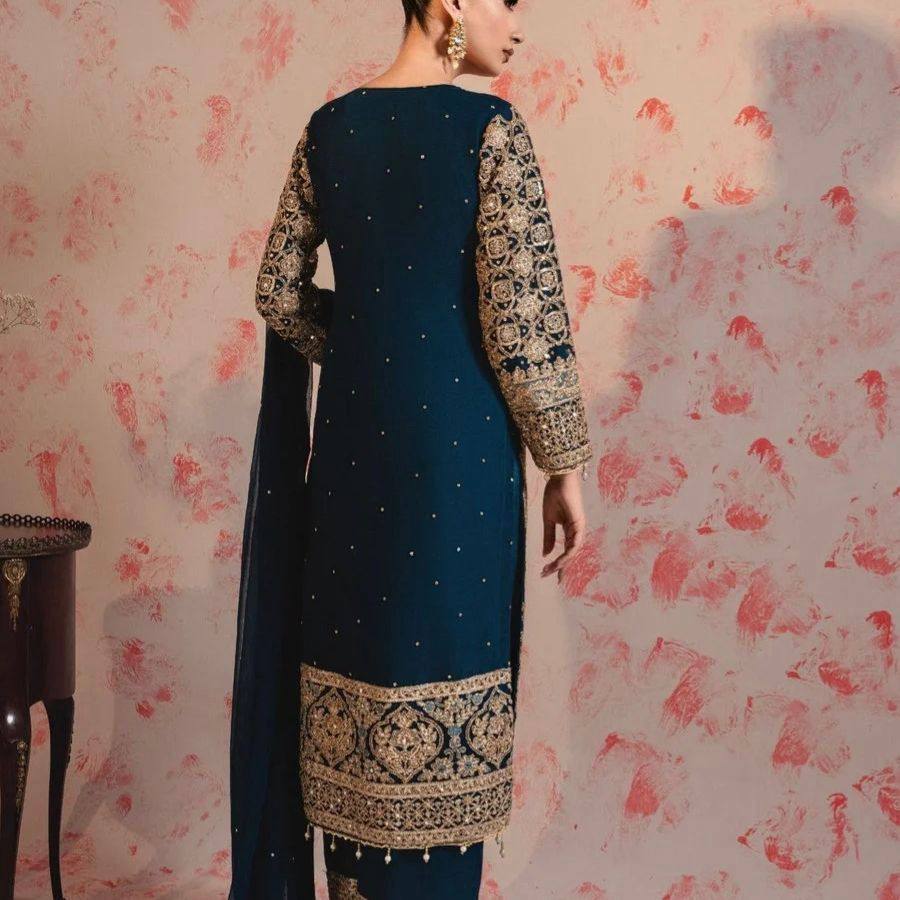 Blue Elegant Faux Georgette Thread & Sequin Embroidered Suit Set ClothsVilla