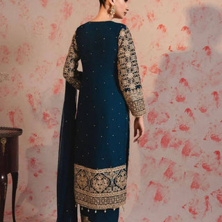 Blue Elegant Faux Georgette Thread & Sequin Embroidered Suit Set ClothsVilla