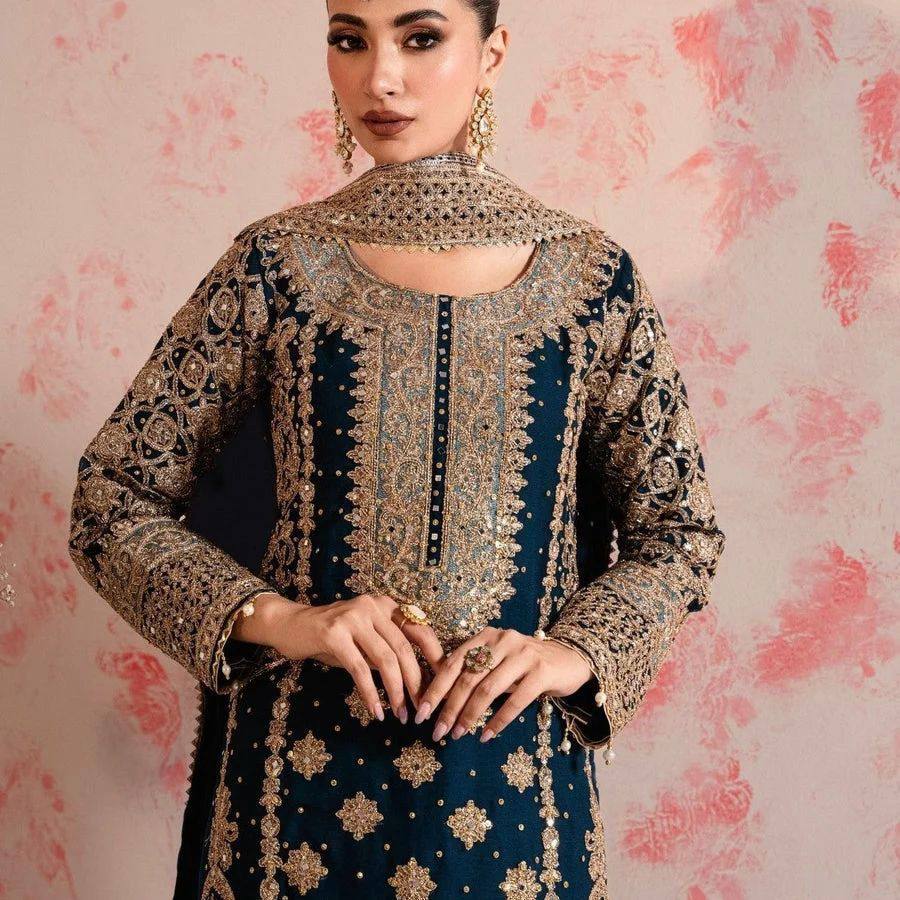 Blue Elegant Faux Georgette Thread & Sequin Embroidered Suit Set ClothsVilla