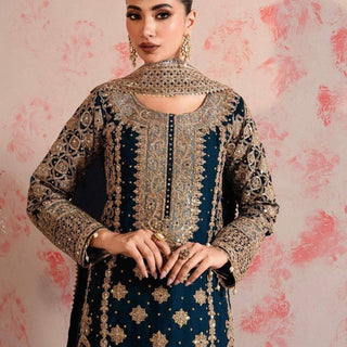 Blue Elegant Faux Georgette Thread & Sequin Embroidered Suit Set ClothsVilla